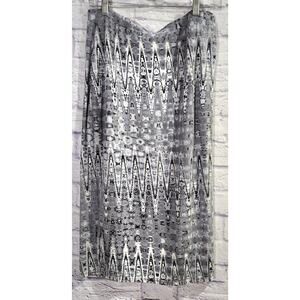 Matty M Gray White Pattern Pencil Mid Skirt Large Lightweight Lined Soft Stretch